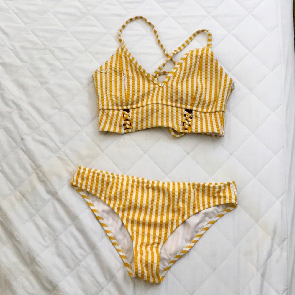 Yellow Striped Bikini Set